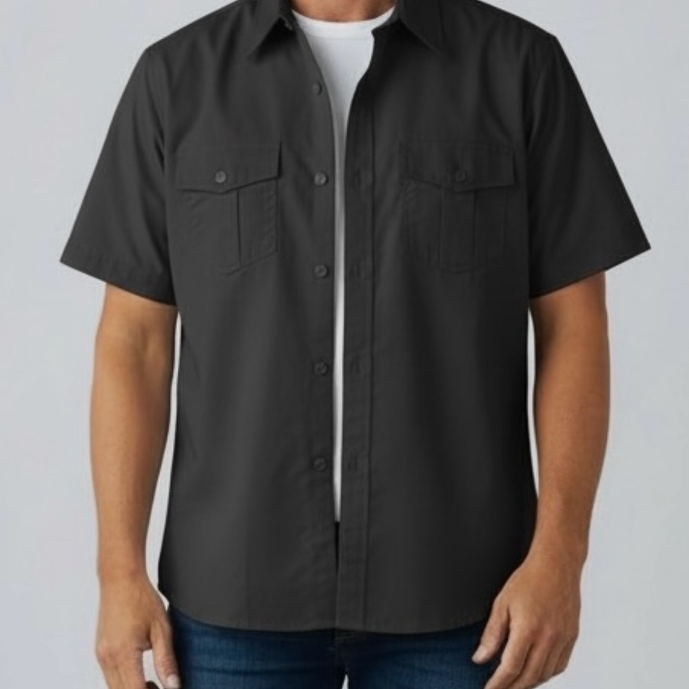 Ablanche NY Men's Short Sleeve Collared Button Up Work Casual Shirt Black XL